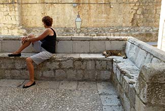 Lady and cat in Dubrovnik