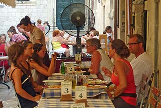 Electric fan at outdoor restaurant in Dubrovnik