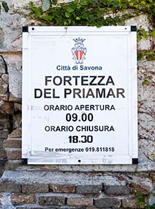 Priamar Fortress hours of operation sign