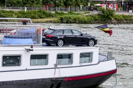 Barge with cars on top, Rhine River