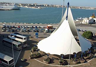 Bari Cruise Terminal tent and buses