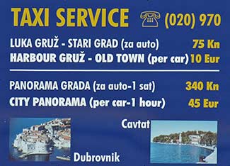 Gru to Dubrovnik taxi-fare sign