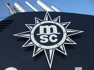 MSC Poesia stack and MSC Cruises logo