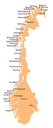 Norwegian Coastal Voyage - Hurtigruten route map