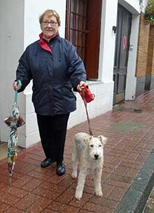 Lady with fox terrier in Les Andelys