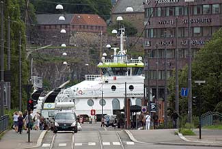 Oslo ferry and downtown buildings