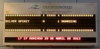 Electronic departure board in Malaga Cruise Terminal
