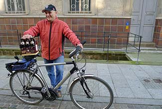 Bicyclist with Luther Beer