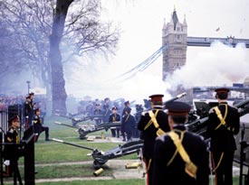 Gun salute by Honourable Artillery Company, Tower of London