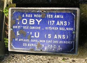 Toby grave marker at Cimetire des Chiens