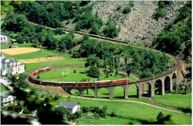 Switzerland Swiss Bernina Express Rhaetian Railway Brusio spiral viaduct Rh�tische Bahn Graubünden Chur
