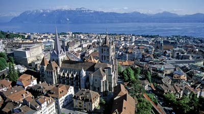 Aerial view of Lausanne and Lac Lman
