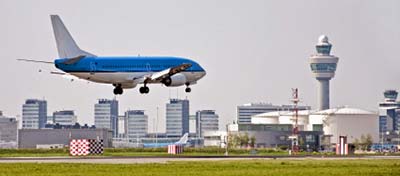 KLM jet lands at Amsterdam Schiphol Airport