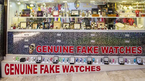 'Genuine fake watches' shop in Kusadasi, Turkey.