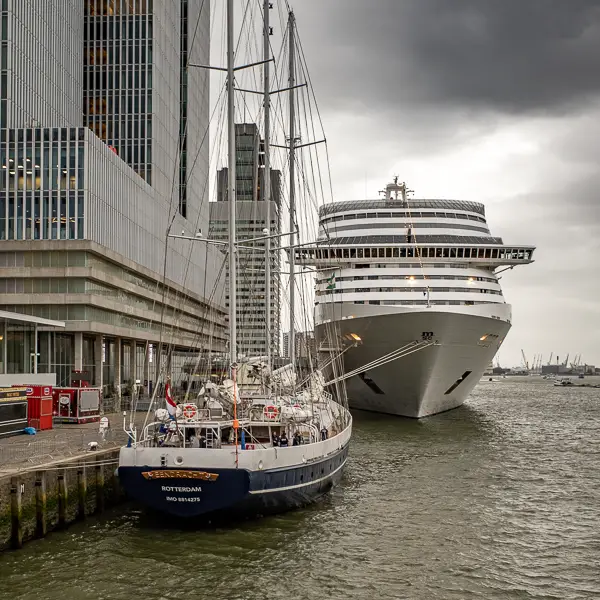 MSC PREZIOSA is moored at the cruise terminal in Rotterdam, Netherlands.