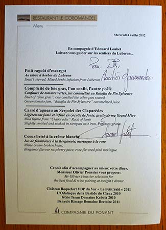 Eduouard Loubet signed menu