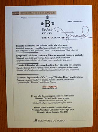 Giovanni Ciresa menu