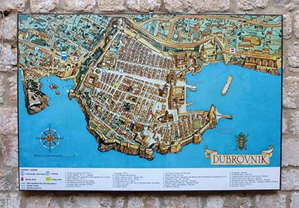 Dubrovnik map on stone wall