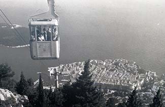Vintage black-and-white Dubrovnik Cable Car photo