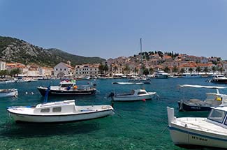 Hvar city center from western side of harbor