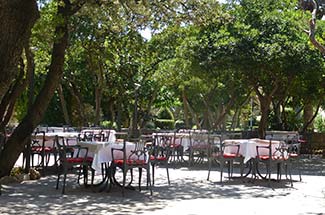 Cafe tables in Komrčar Park, Rab, Croatia