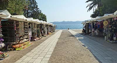 Souvenir stands by Zadar's Roman Forum