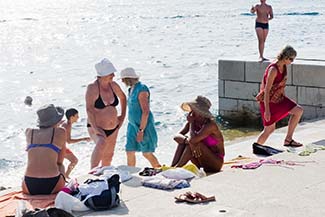 Bathers on Zadar waterfront