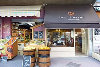 Produce and chocolate shops in downtown Marseille