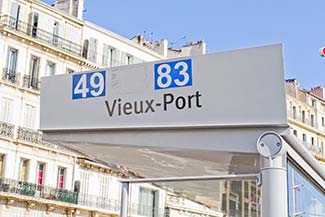 Marseille public bus stop in Vieux Port