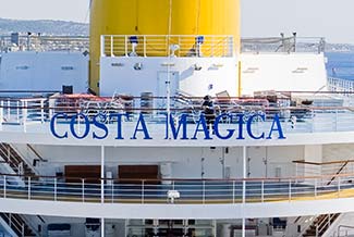 Topside view of stack on Costa Magica