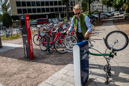 Bike-sharing station with air compressor in Hamburg, Germany