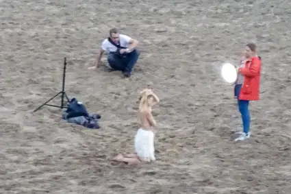 Topless photo shoot on the River Elbe near Hamburg