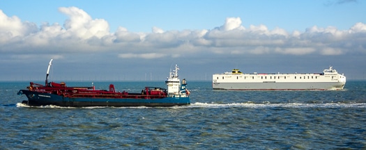 Ships on North Sea near Zeebrugge