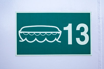 Lifeboat 13 sign on MSC PREZIOSA