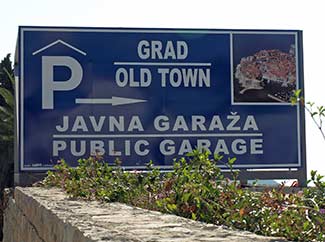 Dubrovnik Old City Public Garage sign