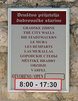 Dubrovnik City Walls entrance sign