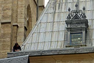 Maintenance worker on Gros Horloge, Rouen