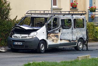 Burned-out SUV in Vernon, France