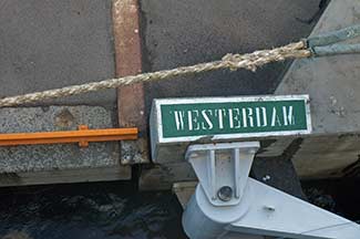 MS WESTERDAM name on Oslo pier