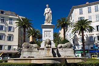 Napoleon and Fountain of the Four Lions in Ajaccio