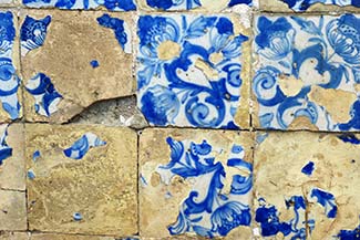 Worn azulejo tiles in Lisbon, Portugal