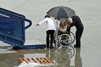 Wheelchair user boarding Silver Spirit in Lisbon