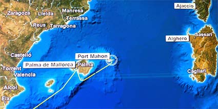 Port Mahon on cruise itinerary map