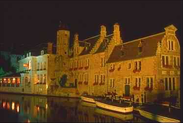 Bruges canal scene at night