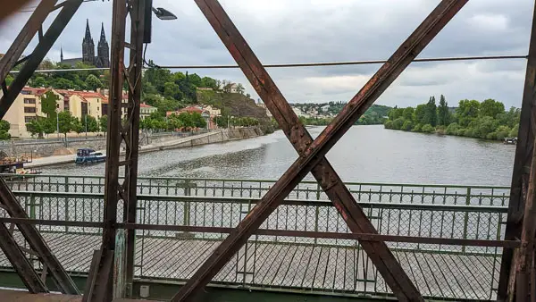 Railroad brige over the Vltava River in Prague.