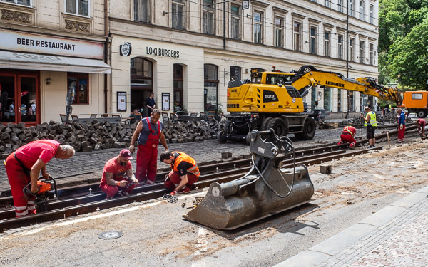 DPP tramway track maintenance crew, Prague