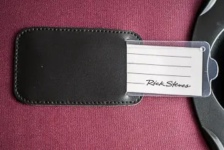 Luggage ID tag on Rick Steves bag (photo)