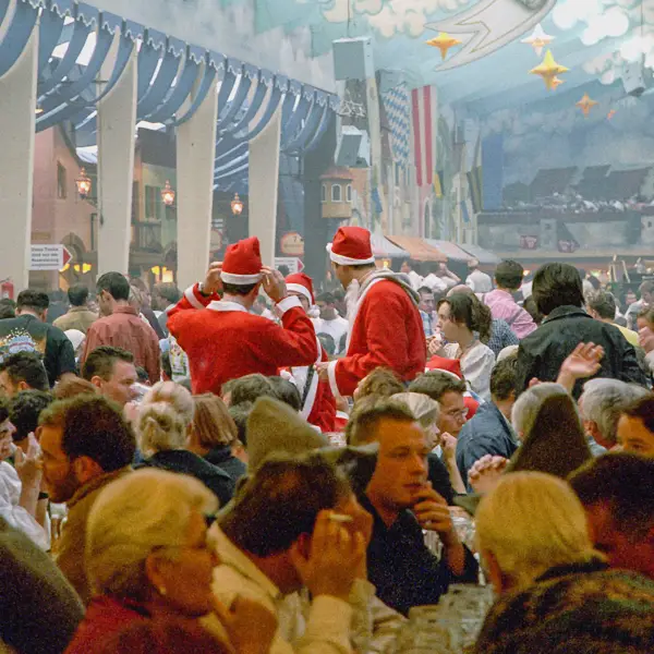 Santas make an early appearance at Munich's Oktoberfest, which runs from September 19 through October 4, 2026.