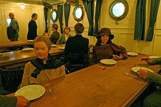Dining hall on emigrant ship