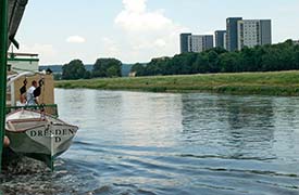 Elbe river with GDR skyscrapers